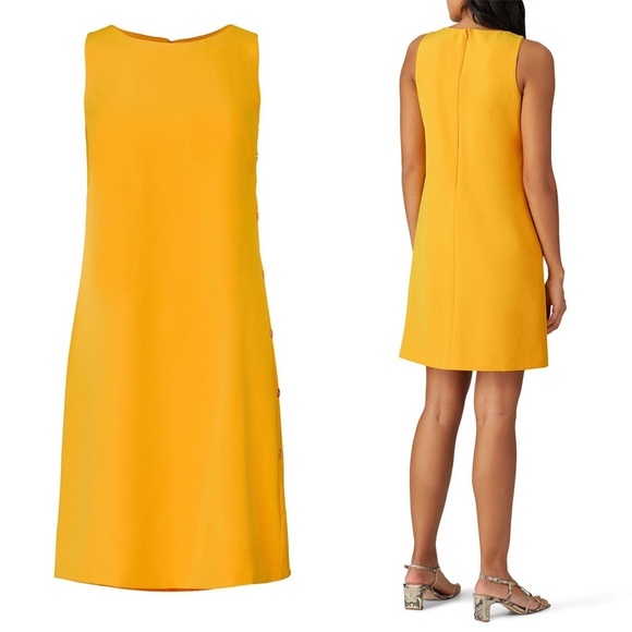 RALPH LAUREN Goldenrod Crepe Sleeveless Side Button Detail A-Line Shift Dress 16 - Picture 8 of 9